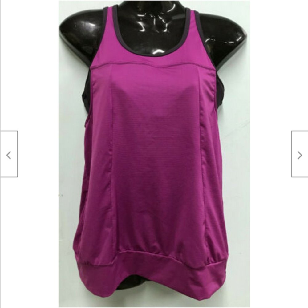 Prana Purple Breathe Bubble Hem Athletic Yoga Bra Tank Top